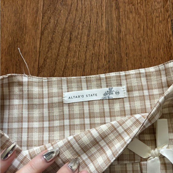 Altar’d state plaid beige mini pleated skirt bows and lace trim XXS - Picture 5 of 5